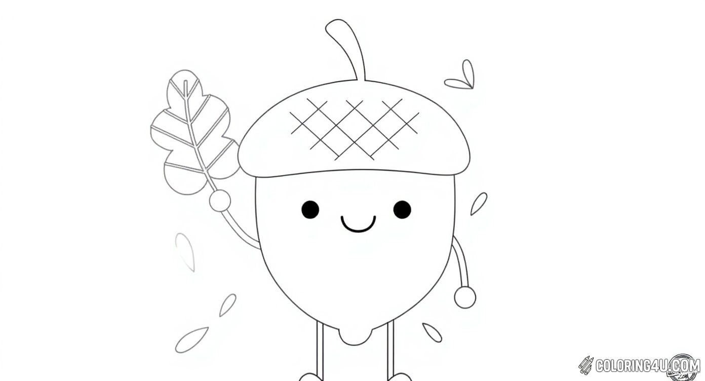 Cute Happy Acorn Cartoon Coloring Page