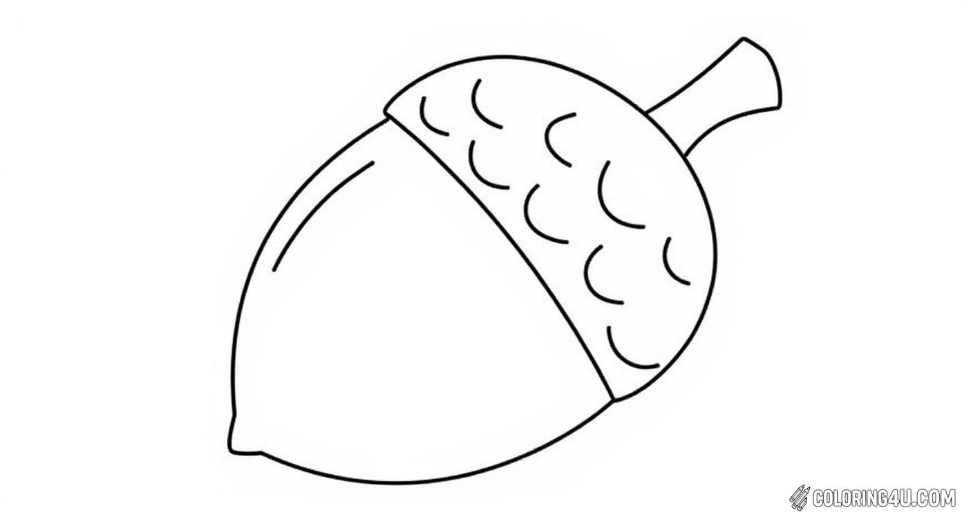 Here is a simple coloring page showcasing a single acorn with a detailed, textured cap. Kids can focus on coloring the individual sections, making it a perfect activity to practice fine motor skills and creativity with natural elements.