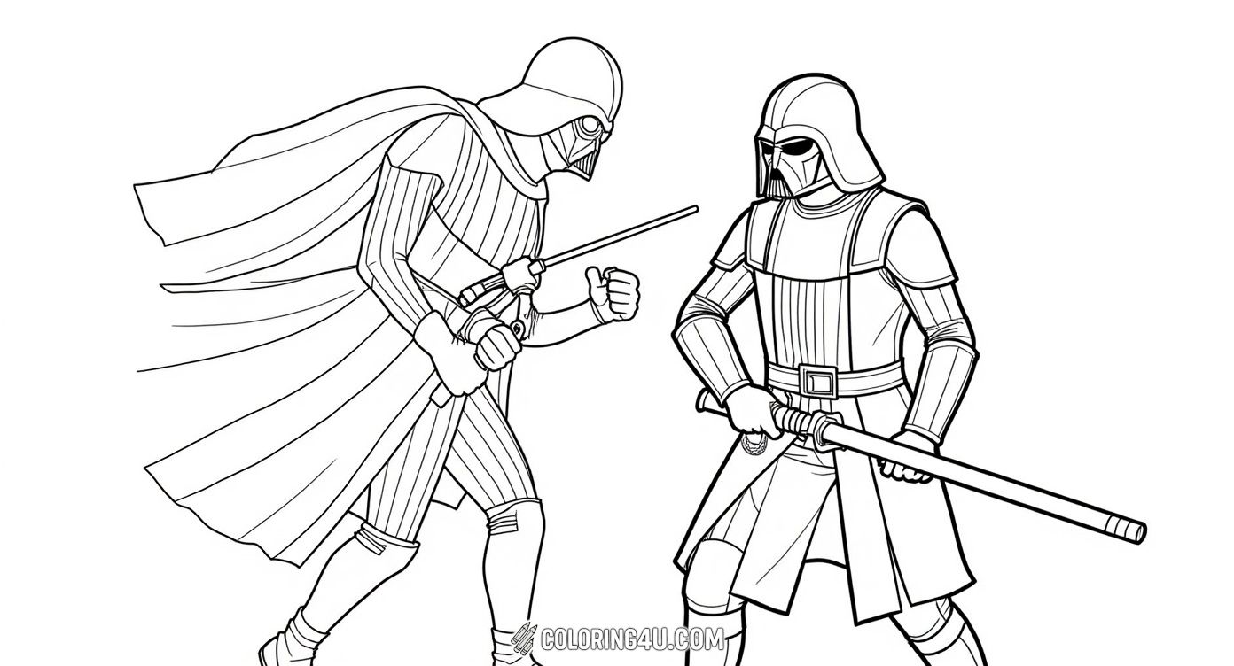 Get ready for an exciting duel between Ahsoka Tano and Darth Vader! In this action-packed coloring page, you can bring to life the epic lightsaber battle between these two iconic Star Wars characters. Perfect for kids who love adventure and the Star Wars galaxy.