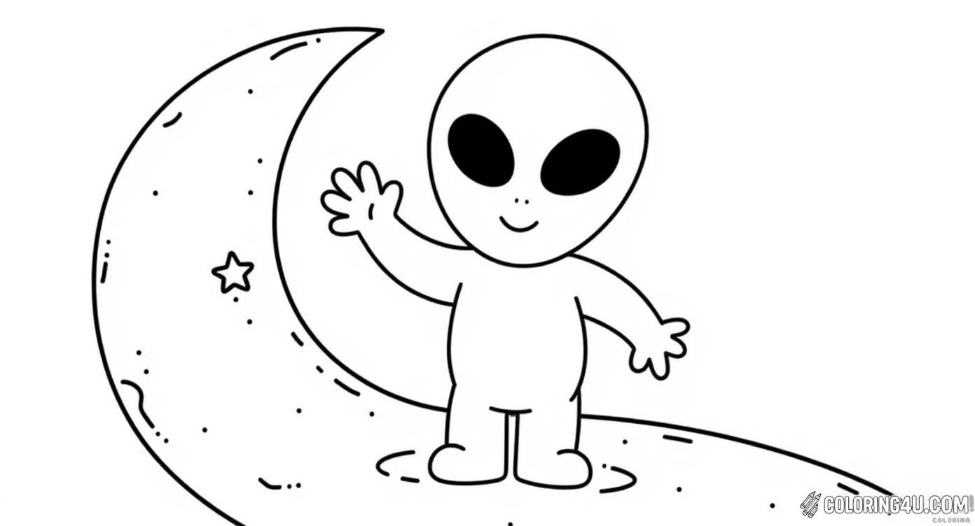 Cute Alien Waving From Moon