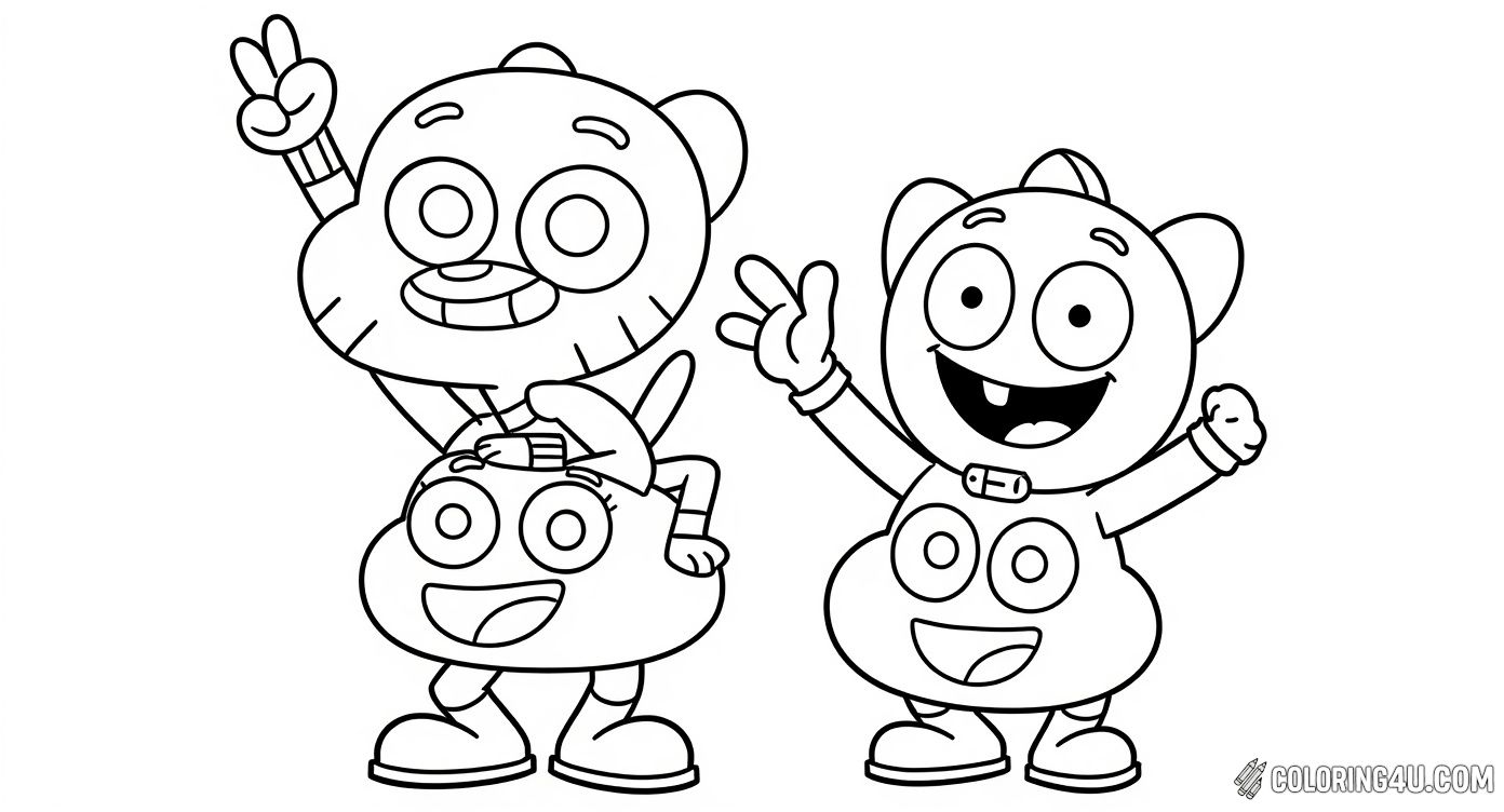 Get ready to add bright colors to Gumball and Anais as they strike a cheerful pose surrounded by stars! This fun image captures their playful spirit and is perfect for kids who love to color their favorite characters from The Amazing World of Gumball.