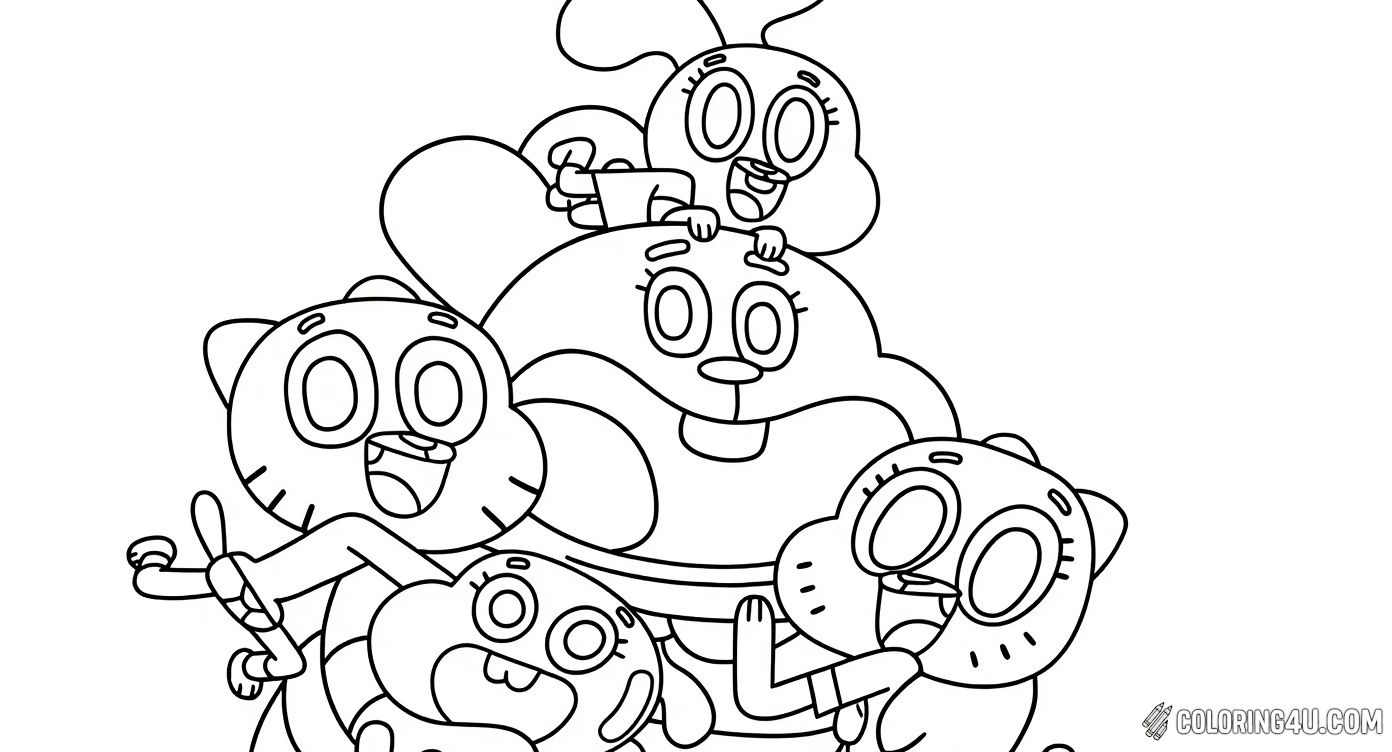 Gumball And Friends Group Hug Coloring Page