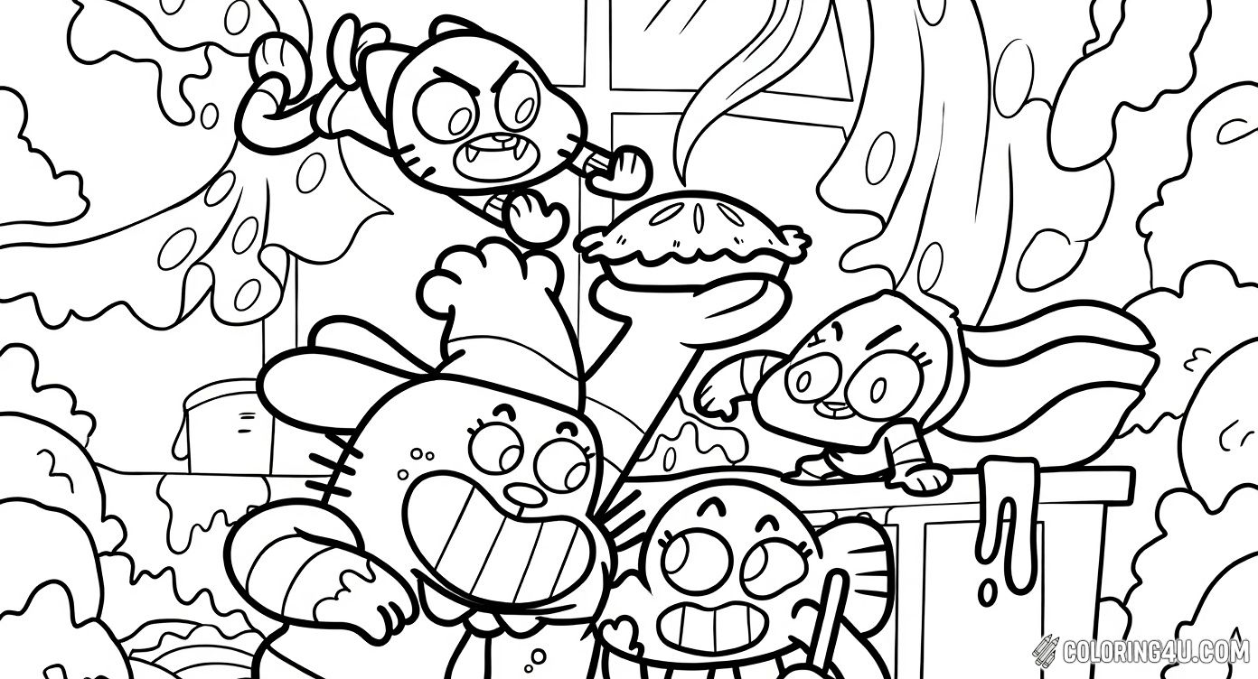 Gumball Cooking Pie Chaos Coloring Page