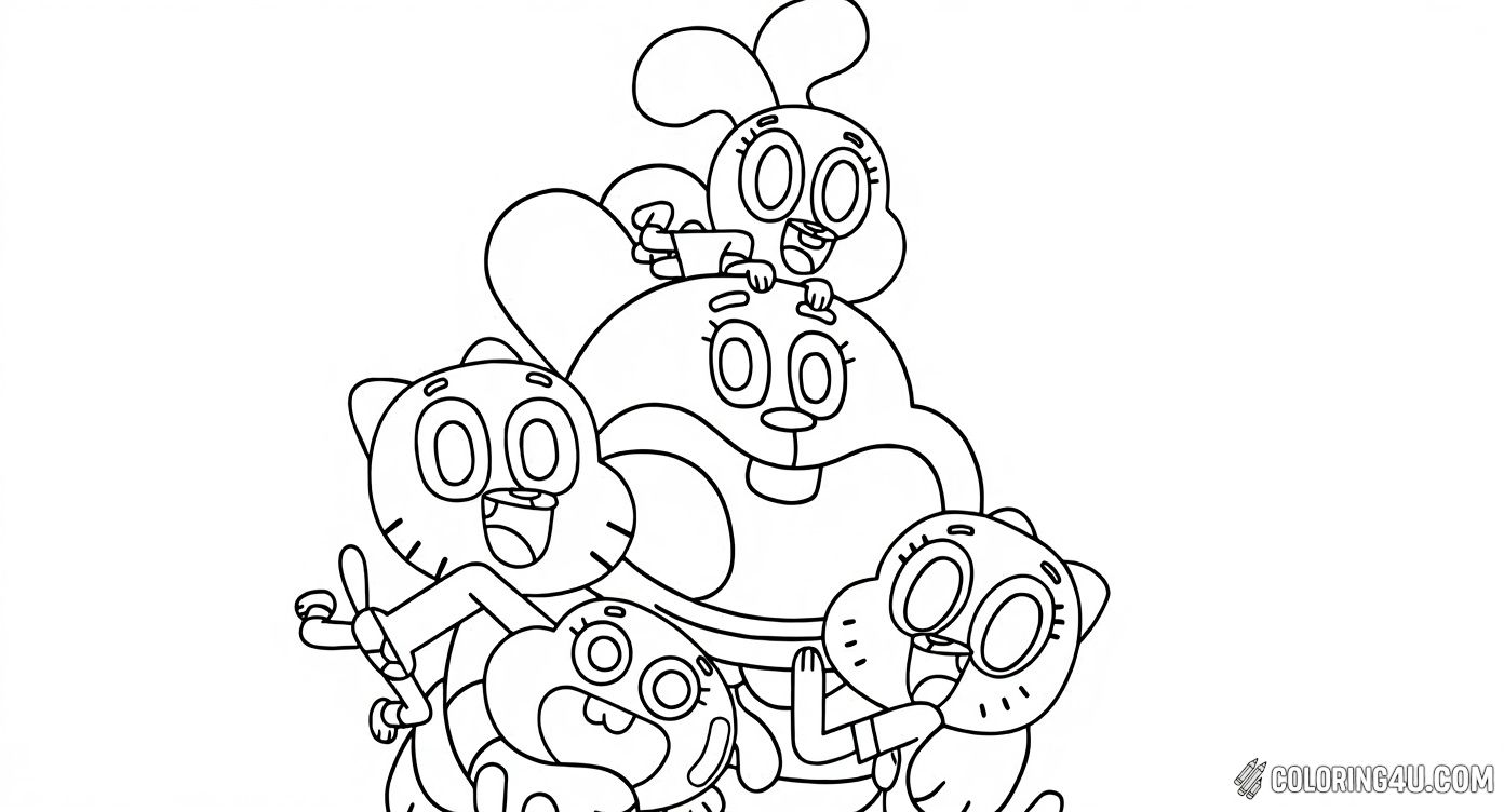 Gumball Family Group Hug Coloring Page