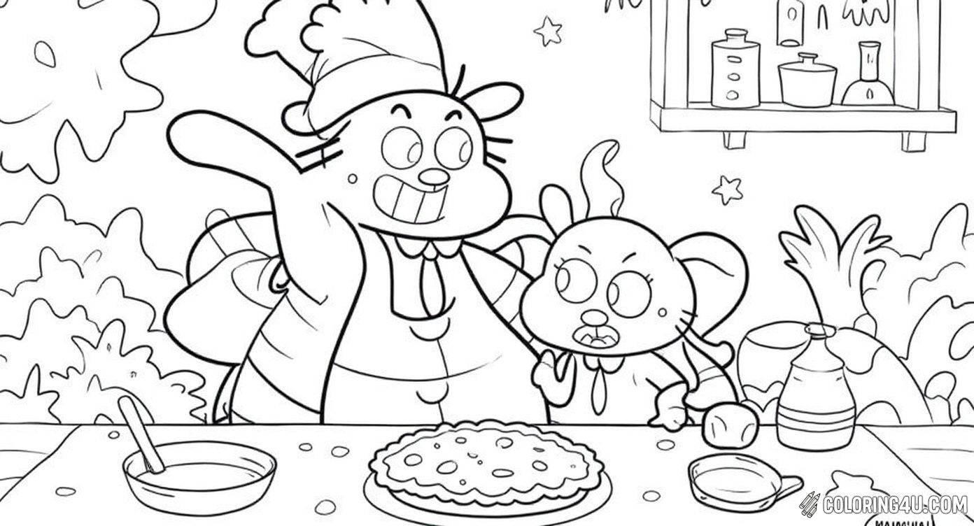 Gumball Family Pie Baking Mishap Coloring Page