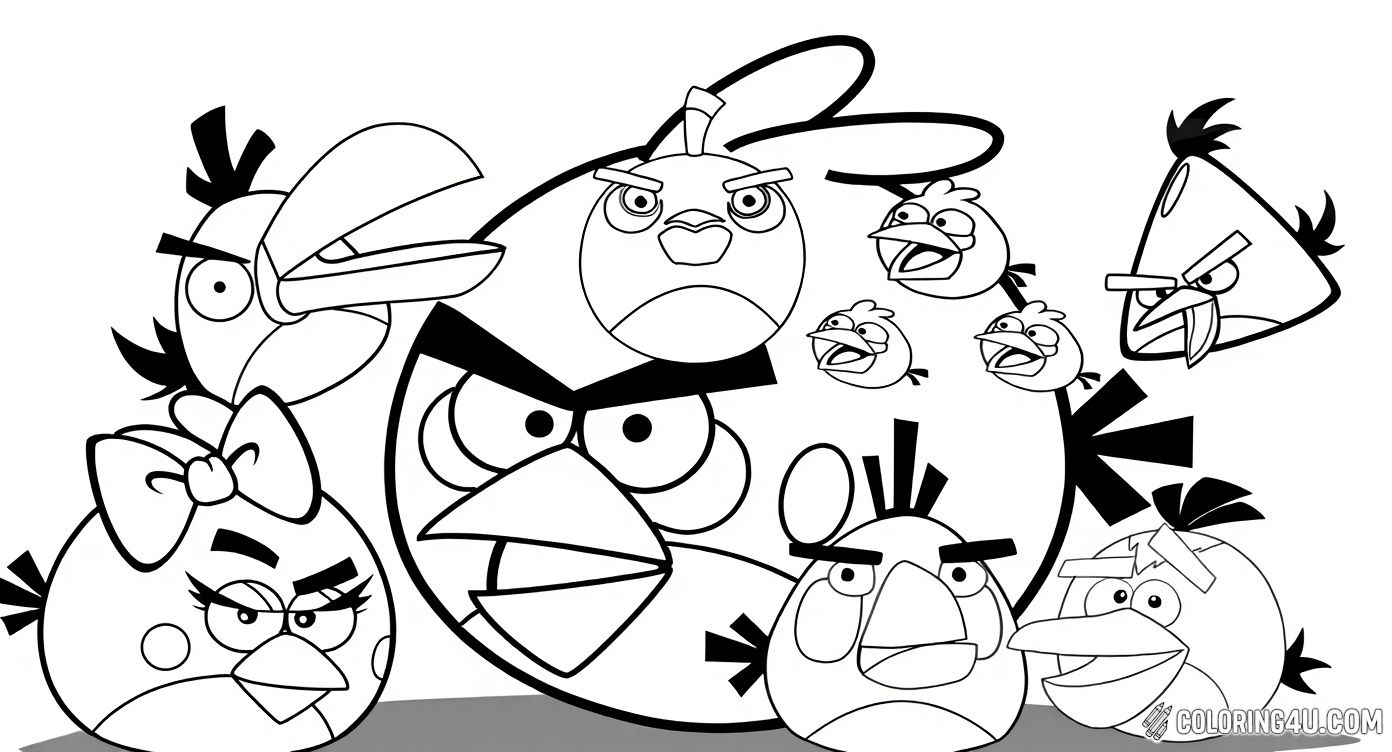 Join the fun with this Angry Birds coloring page featuring multiple characters from the popular game, all ready for you to bring to life with your favorite colors! From the angry red bird to the clever yellow and the toucan, each character is poised to jump into action. Perfect for kids who love adventure and creativity!