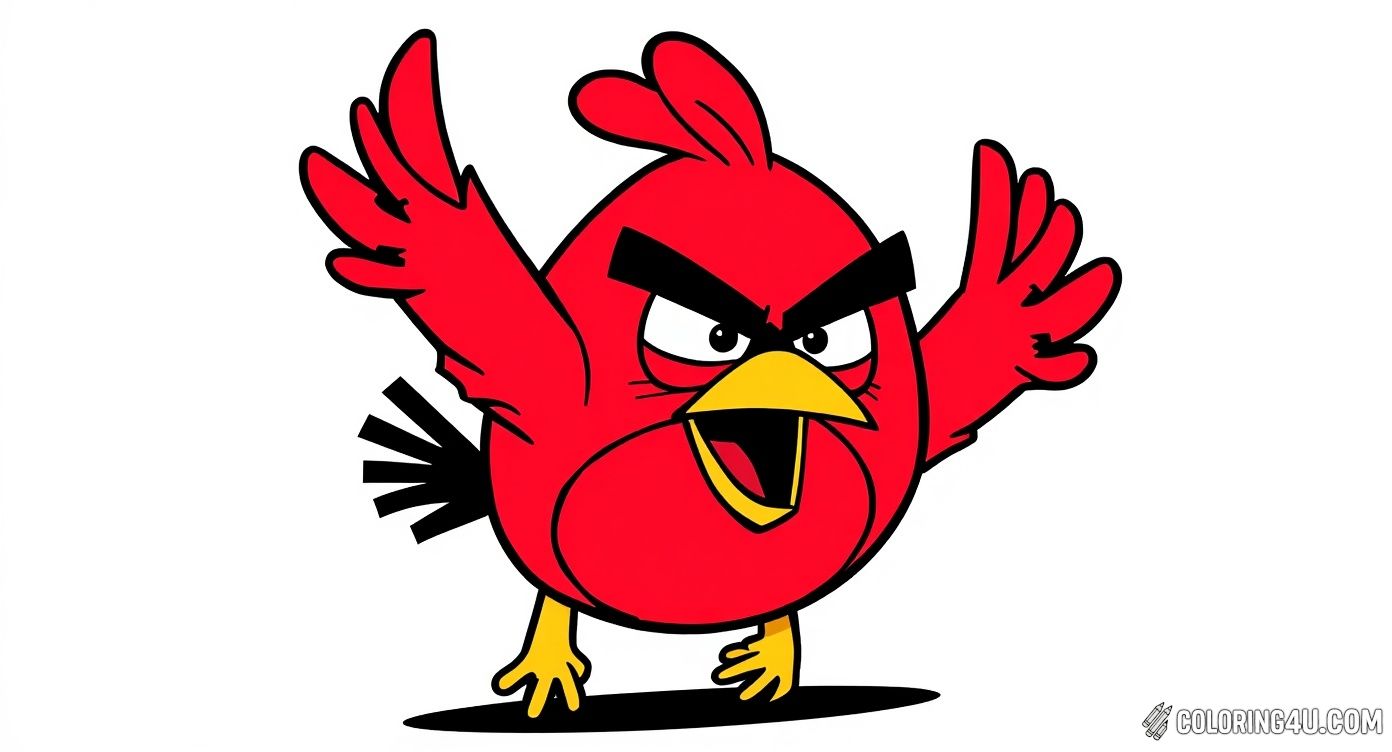 Bring action and excitement to your coloring time with this Angry Birds page starring the Red Bird in mid-flight! Surrounded by dynamic backgrounds and objects, this page lets kids add vibrant colors as the bird flies fearless and furious, ready for adventure.