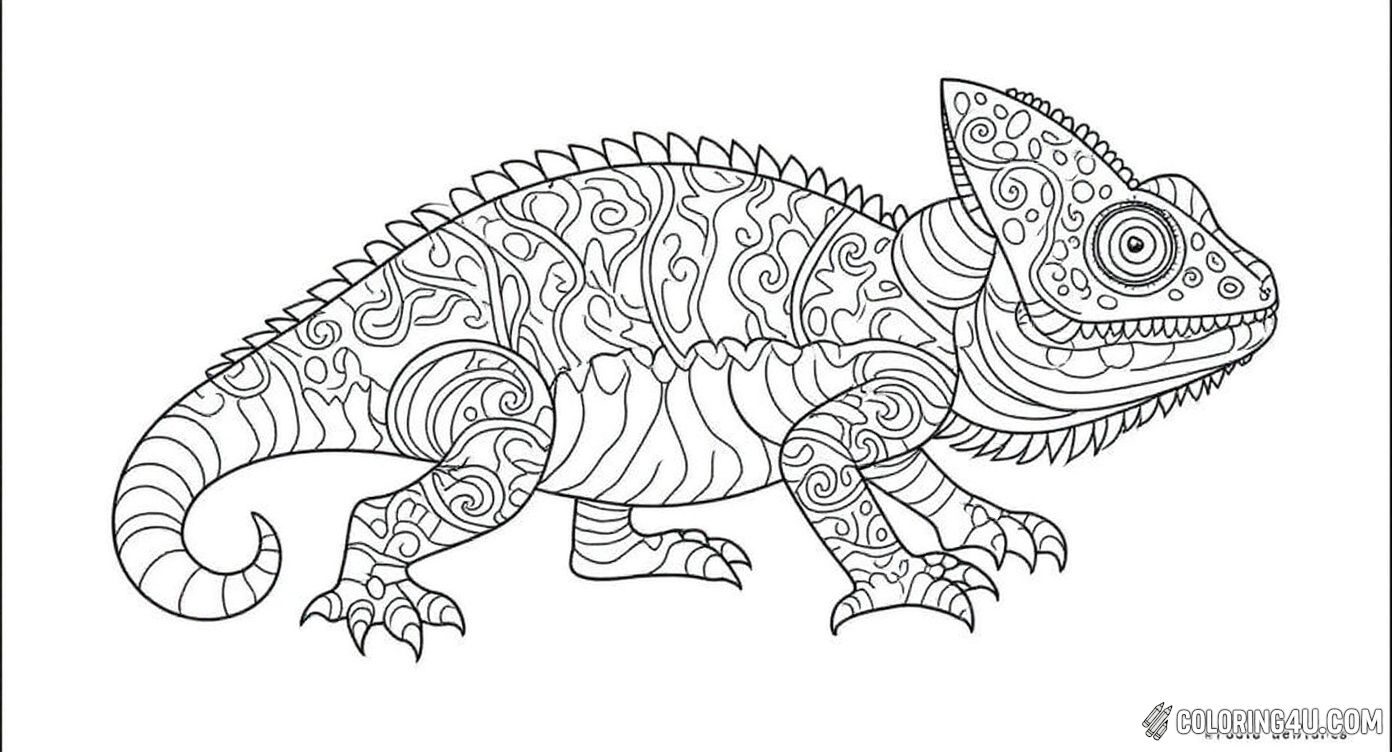 Explore the fascinating world of chameleons with this decorative mandala coloring page! Kids will love coloring the unique patterns and detailed designs while imagining the colorful changes this amazing reptile can do.