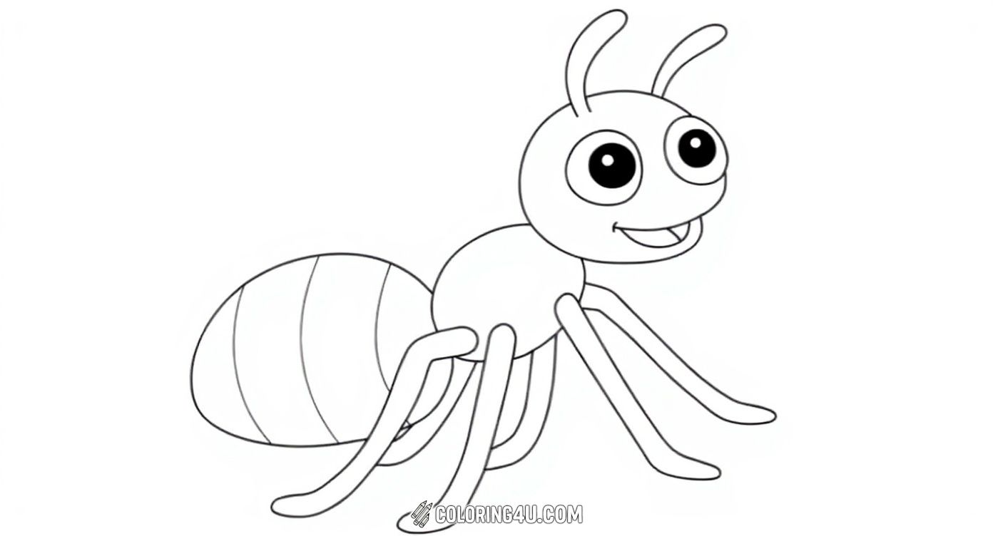 This fun and friendly cartoon ant with big, expressive eyes is ready for you to bring to life with your favorite colors. Kids will enjoy coloring this happy little ant as it smiles and moves along its way.