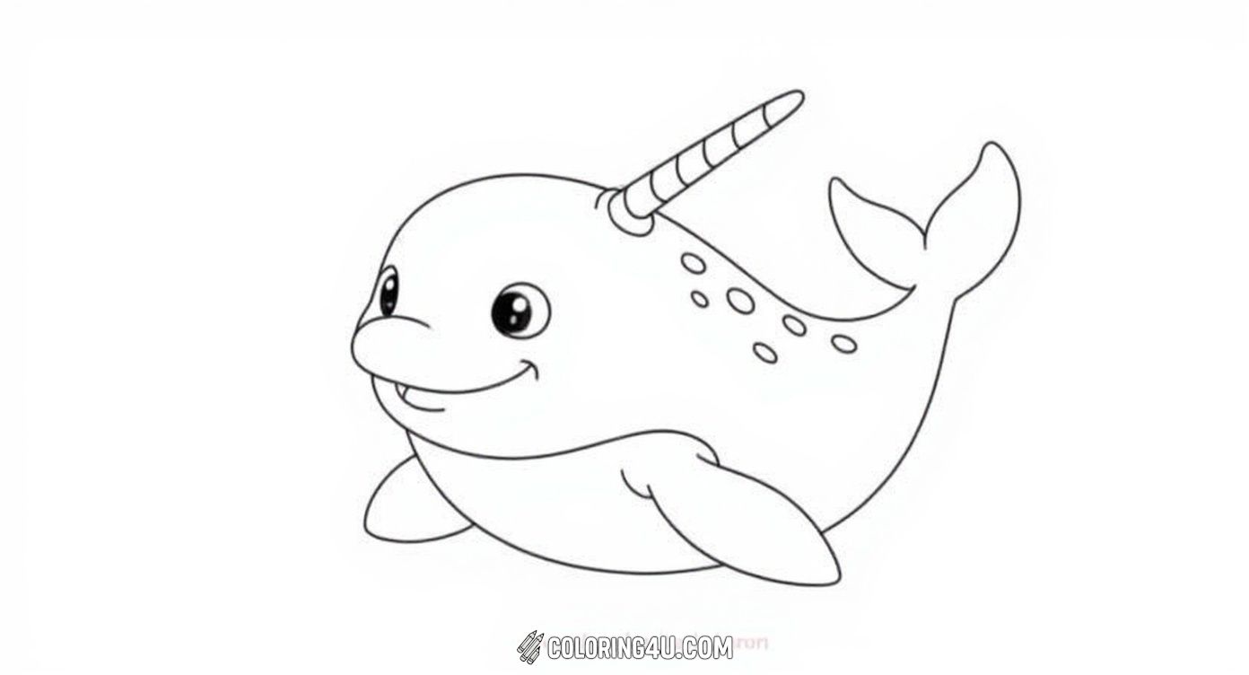 Meet the adorable narwhal with its distinctive long tusk on this simple yet engaging coloring page. Perfect for young kids, this fun drawing invites children to color the friendly sea creature, encouraging creativity while learning about unique arctic animals.