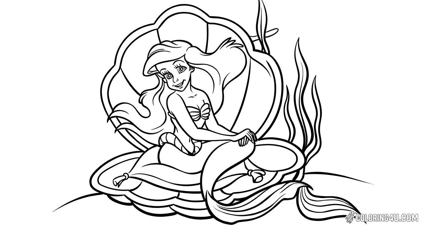 Ariel Mermaid Sitting In Open Seashell