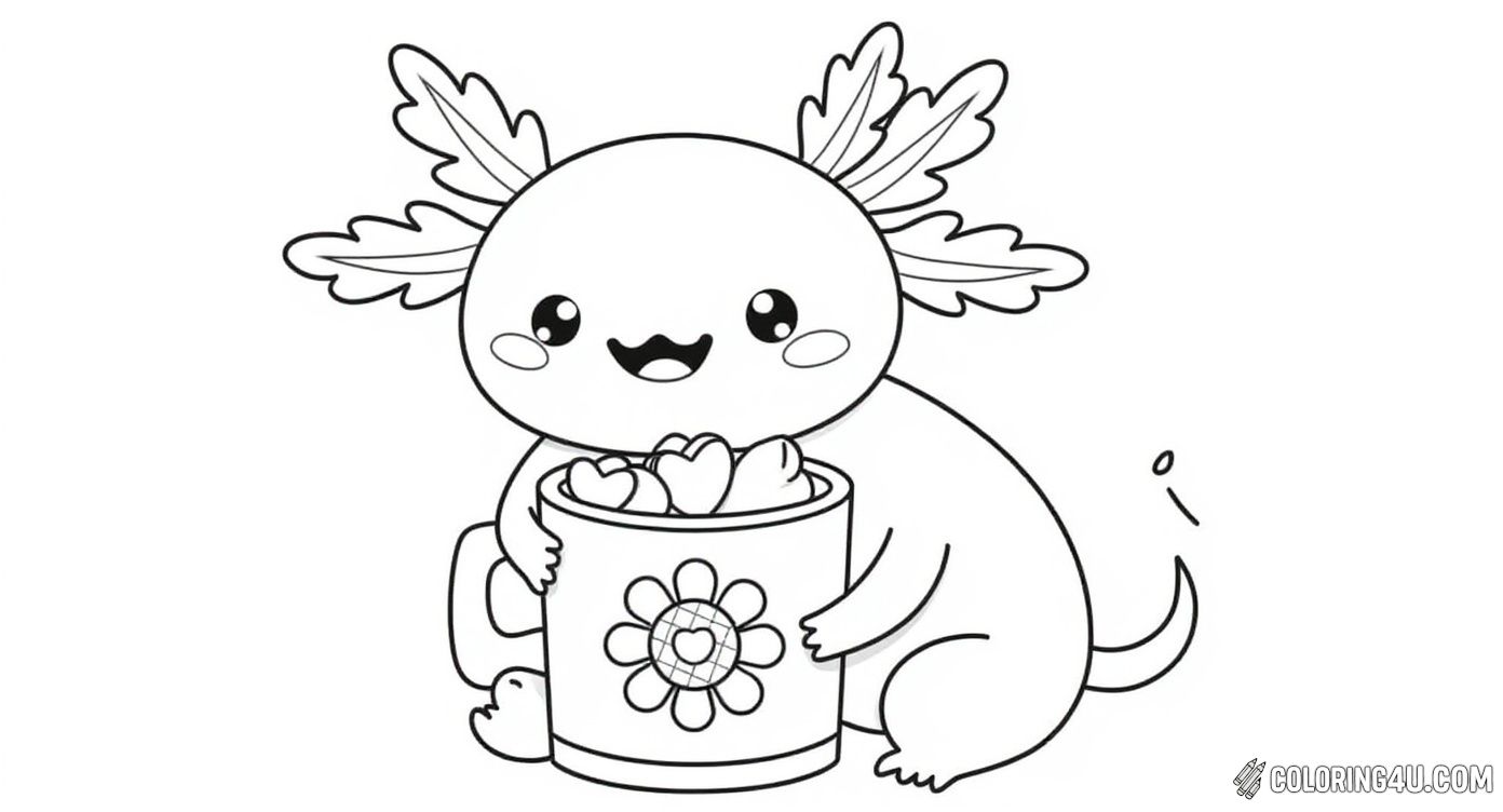 Cute Axolotl Hugging Hot Cocoa Cup