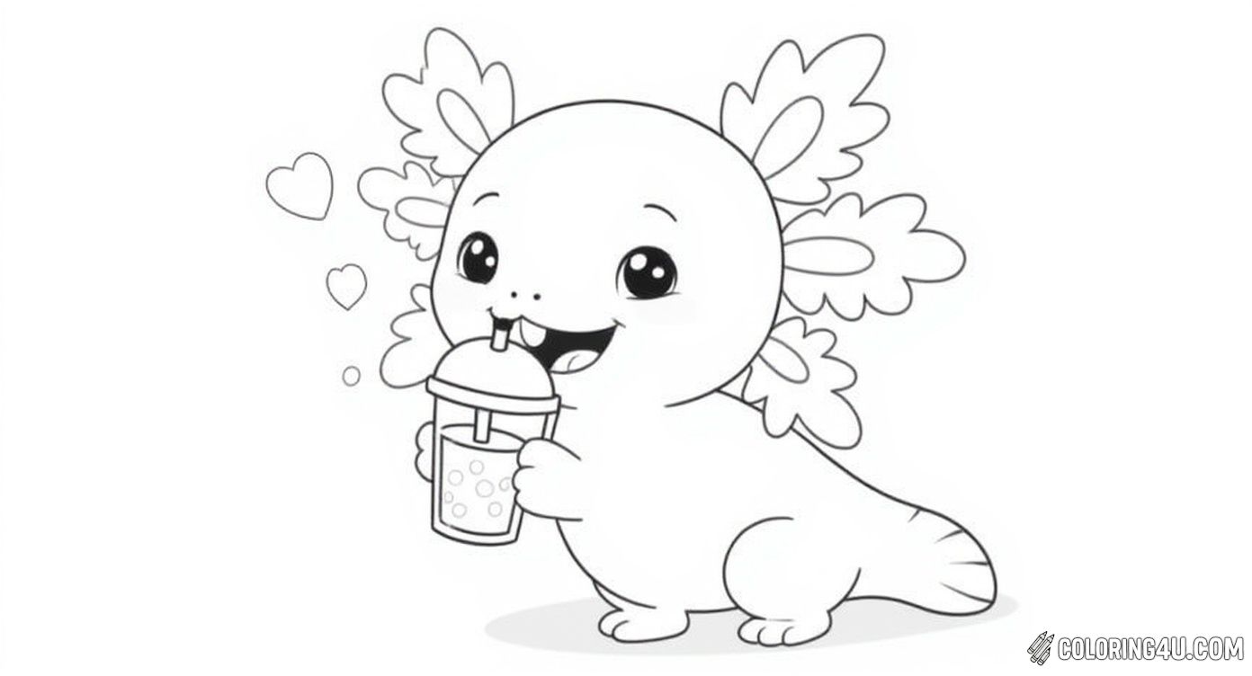 Happy Axolotl Drinking Bubble Tea