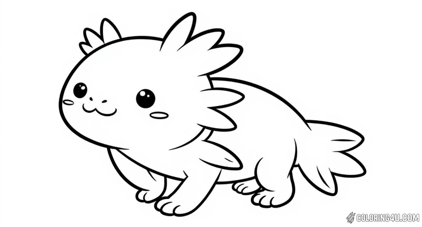 Simple Cute Axolotl Standing Coloring Page