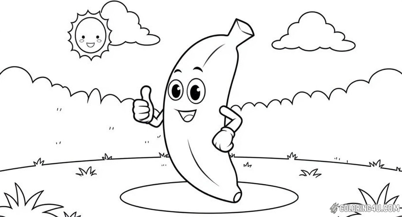 Banana Character Thumbs Up Outdoor Scene