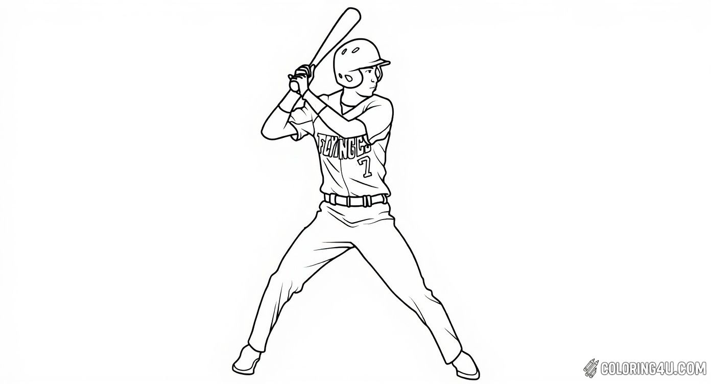 Step up to the plate with this dynamic coloring page of a baseball player preparing to swing! Wearing a helmet and uniform with the name 'Flyings' and number 7, this athlete is focused and ready to hit the ball as the crowd watches. Kids can bring this exciting moment to life with color!