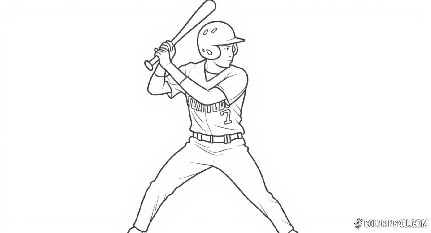 Get ready to color an exciting scene of a baseball player standing in a batting stance, focused and prepared to hit the ball! This action-filled coloring page invites kids to imagine the game and add vibrant colors to the player and the crowd in the background.