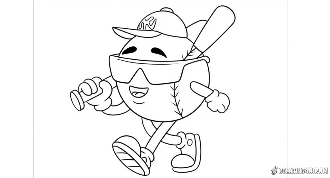 Cute Walking Baseball Character With Bat