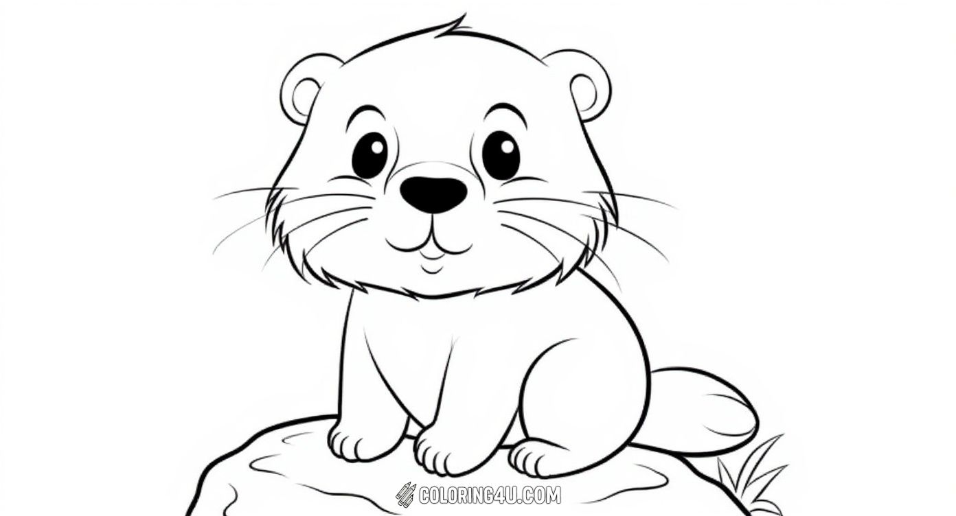 Here is an adorable baby beaver sitting calmly on a rock near the water. This simple and sweet image is perfect for kids who love wildlife and want to add bright colors to this charming little beaver.