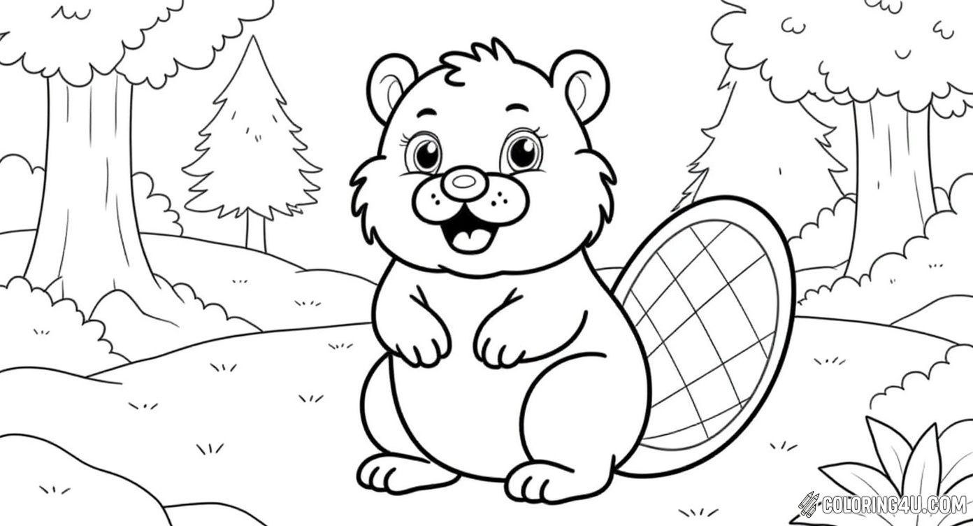 Happy Beaver In Forest Scene