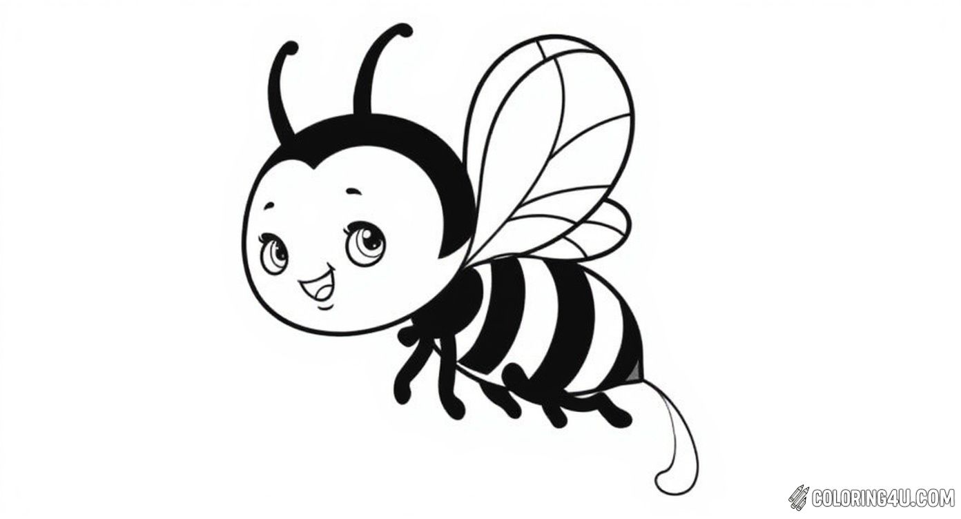 This cute and lively coloring page captures a charming cartoon bee happily flying while holding a bucket of honey. With its big eyes and joyful expression, this busy bee is ready to inspire kids to color and explore the sweet world of nature in a fun and imaginative way.