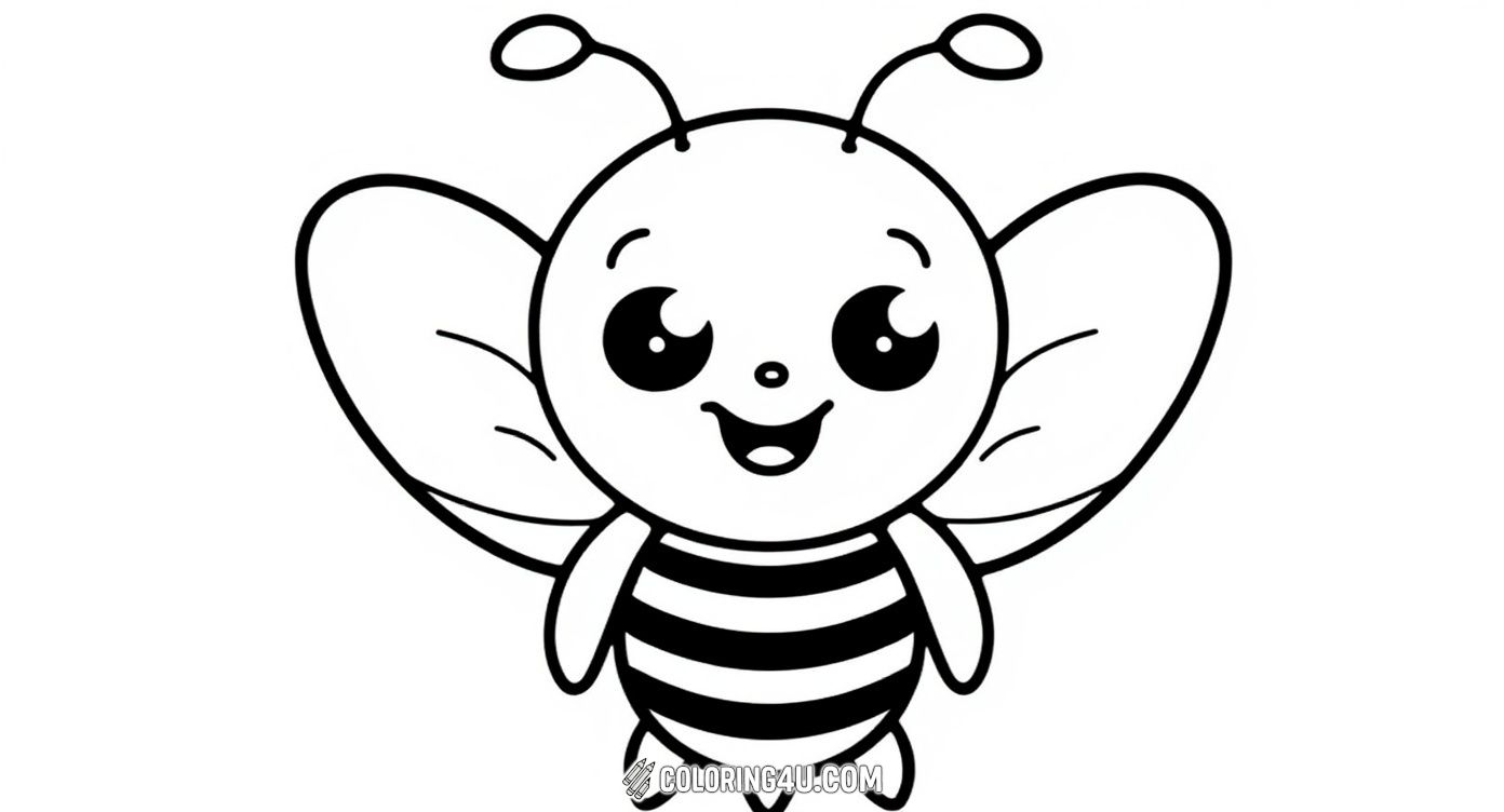 Meet this adorable and happy little bee ready to be colored! With big sparkling eyes and tiny wings, this simple design is perfect for young kids who love cute creatures. Bring this sweet bee to life with your favorite colors and enjoy a fun coloring adventure.