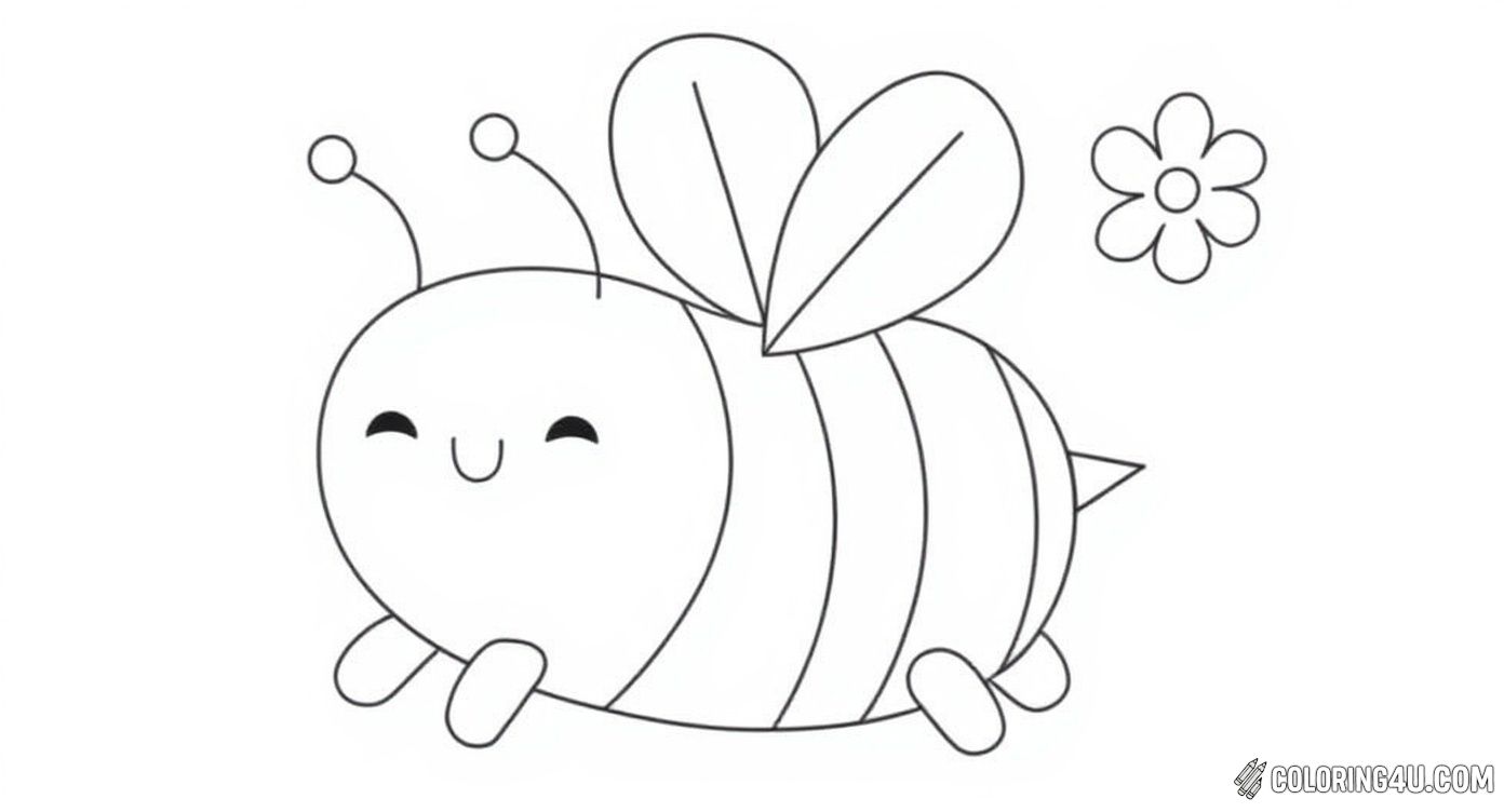 This adorable bee is flying happily among the flowers! With its sweet smile and little wings fluttering, it's ready for you to add bright colors and bring the joyful scene to life. Perfect for young artists who love nature and cheerful characters.