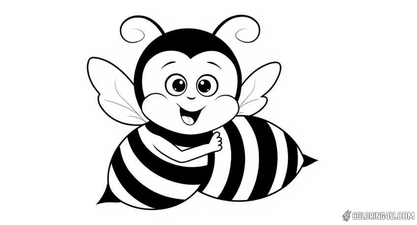 Happy Cheerful Bee With Honeycomb And Hive