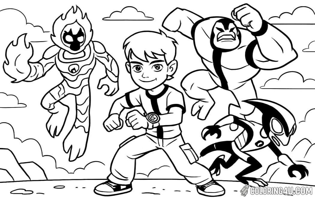 Ben 10 Aliens Group Coloring Page