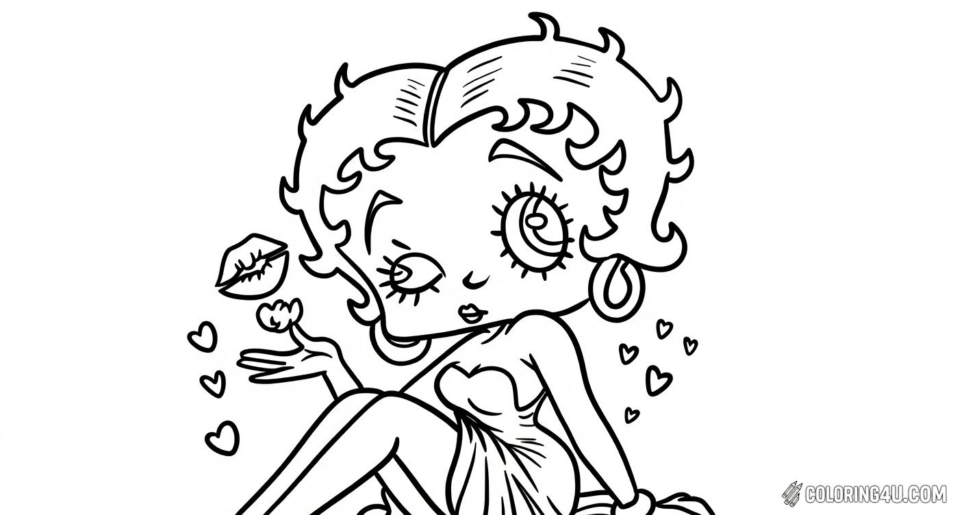 Betty Boop Blowing A Kiss Coloring Page