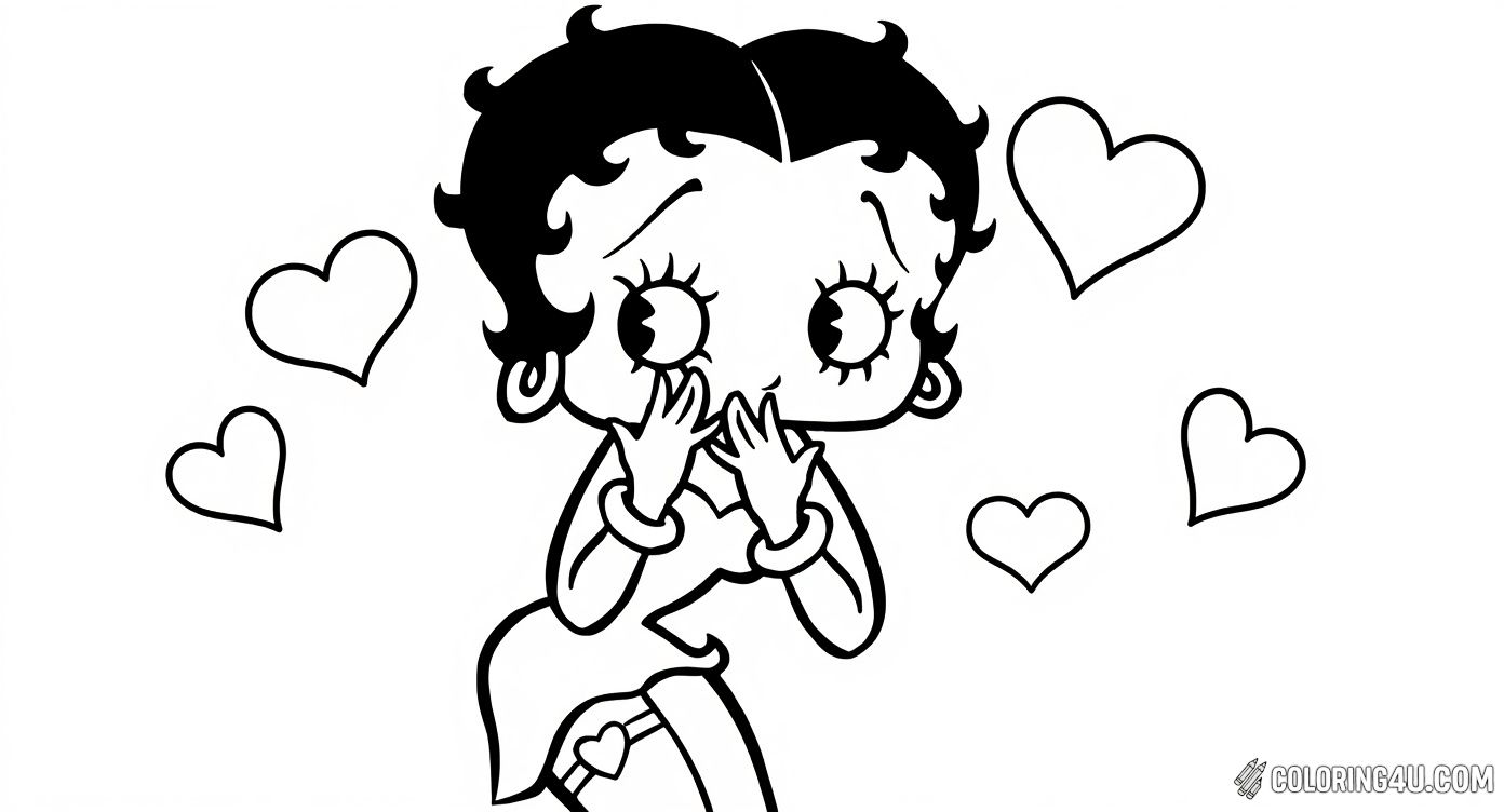 Betty Boop Shy Pose With Hearts Coloring