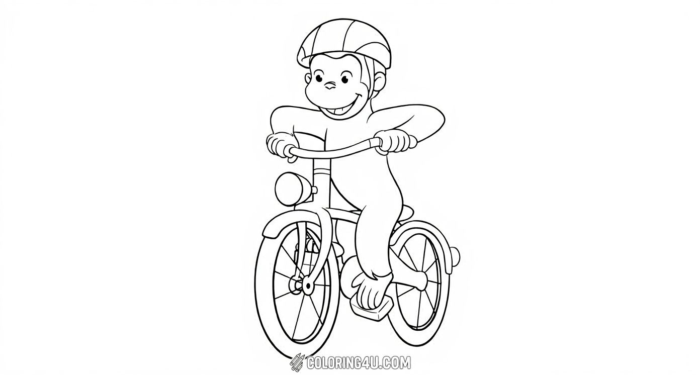 Color the mischievous and curious George as he rides his bike with a big smile wearing a helmet! This fun coloring page features the lovable character from Curious George, inviting kids to bring this adventurous monkey and his bike to life with bright and cheerful colors. A delightful activity for fans of Curious George and bike rides!