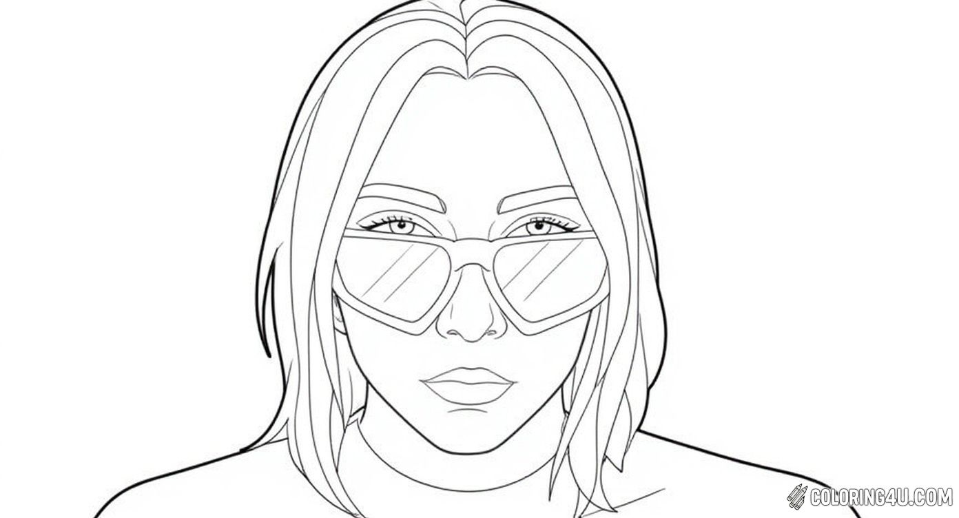 Here is a unique and stylish coloring page showing a cool character with two fun space buns and futuristic glasses. The character also wears a jacket covered in artistic patterns and lettering, inviting kids to use bright colors and patterns to make the image pop with energy and personality.