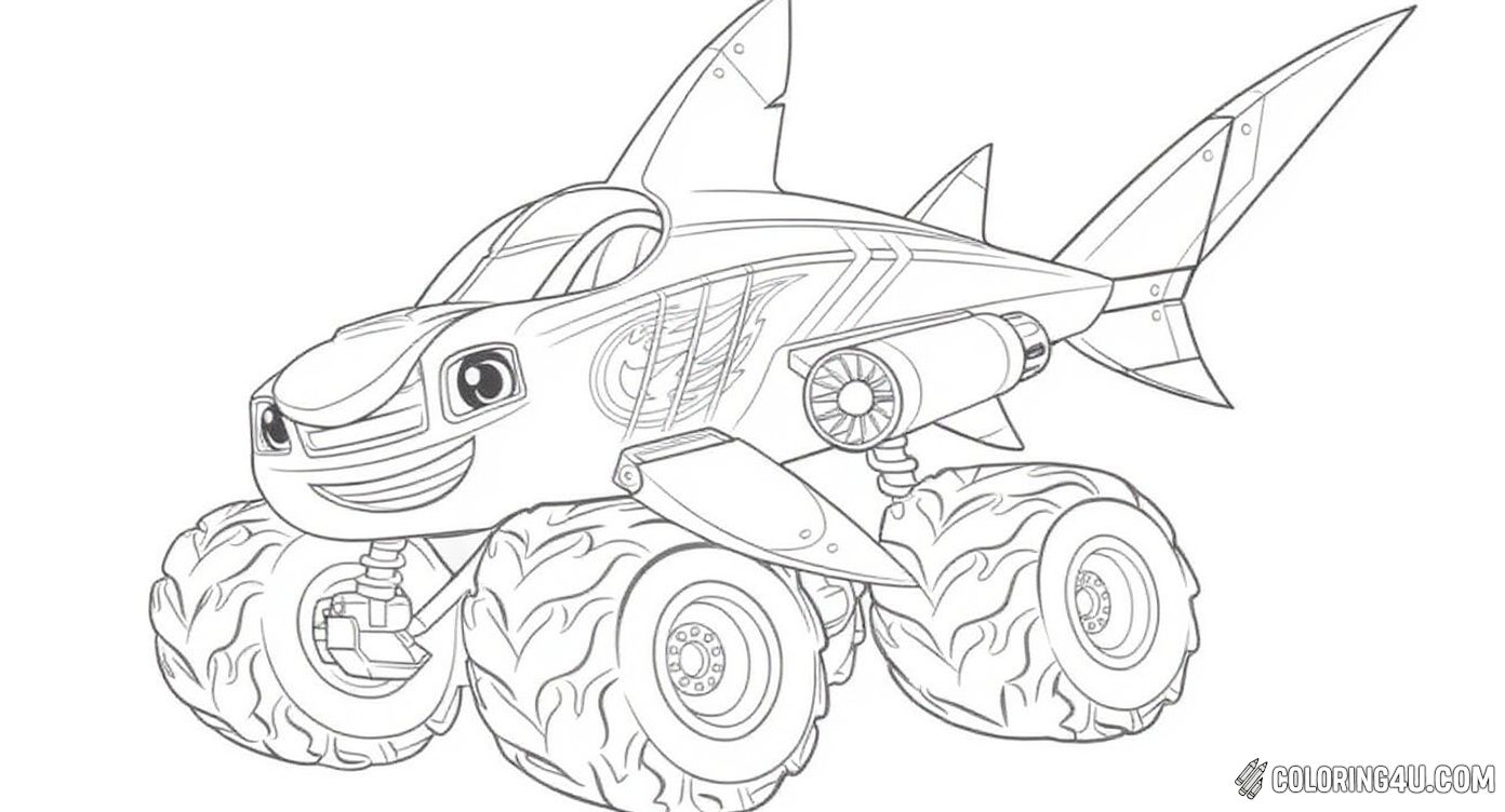 Meet Blaze in his awesome jet shark monster truck form, combining speed and power on four big wheels! Kids can have fun coloring this cool vehicle that looks ready to zoom through water and land. [source: Pinterest]