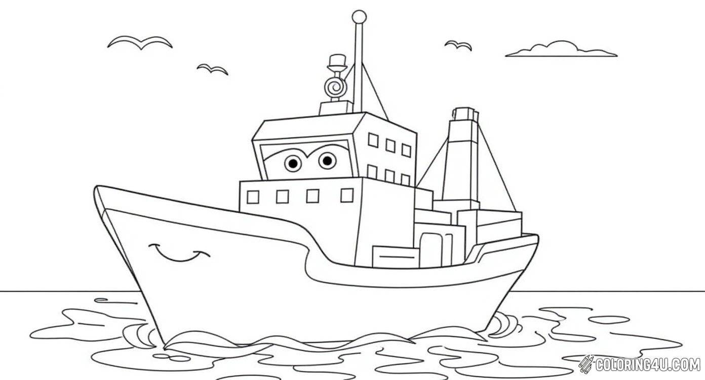 Cargo Ship Smiling Face Sea Birds