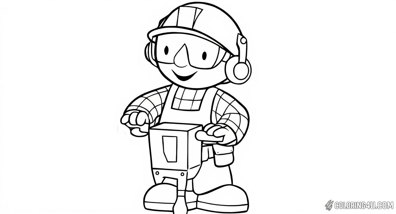 This exciting coloring page shows Bob the Builder hard at work using a jackhammer while wearing safety goggles and a helmet. Kids will have fun coloring Bob as he tackles tough construction jobs with a big smile.