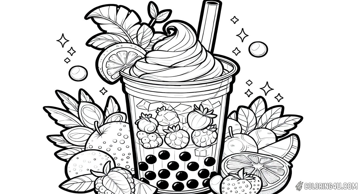 Boba Tea Fruits And Tapioca Pearl Refreshing Drink