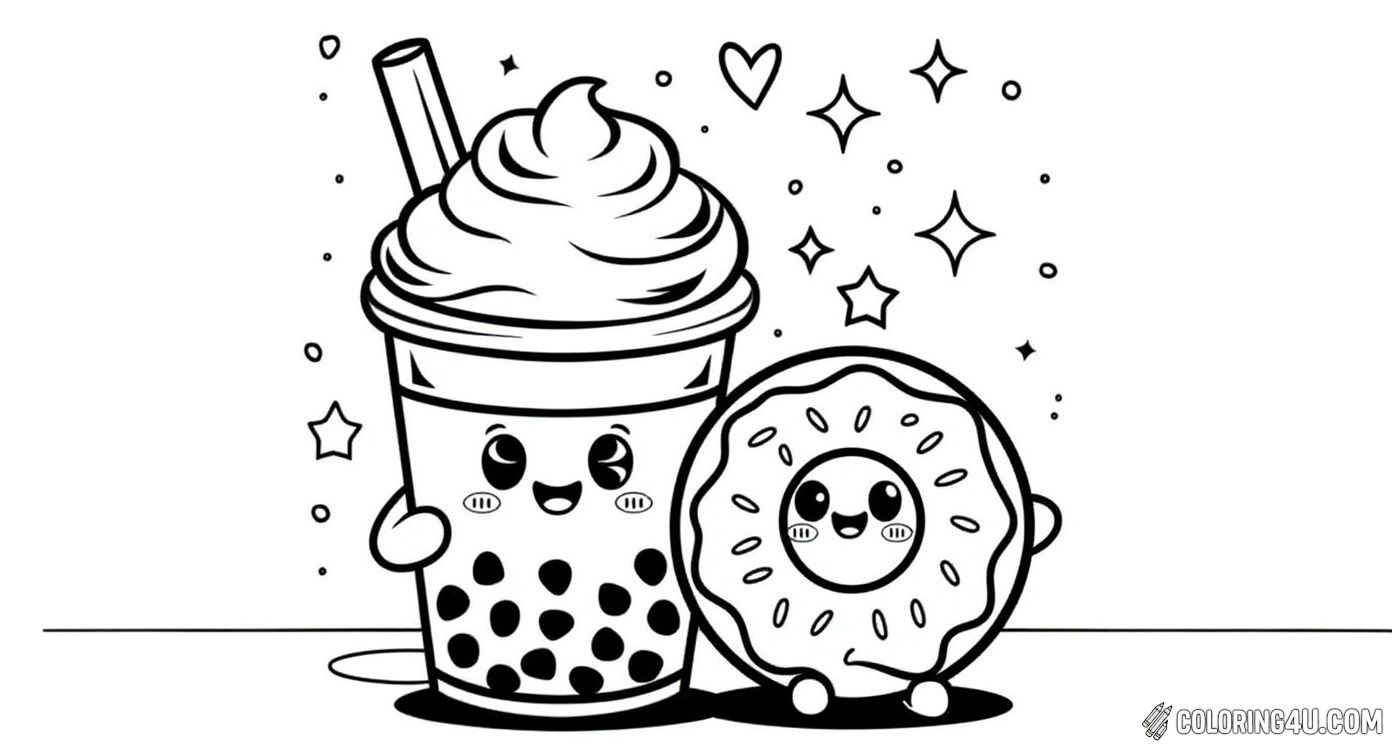 Happy Boba Tea And Donut Friends