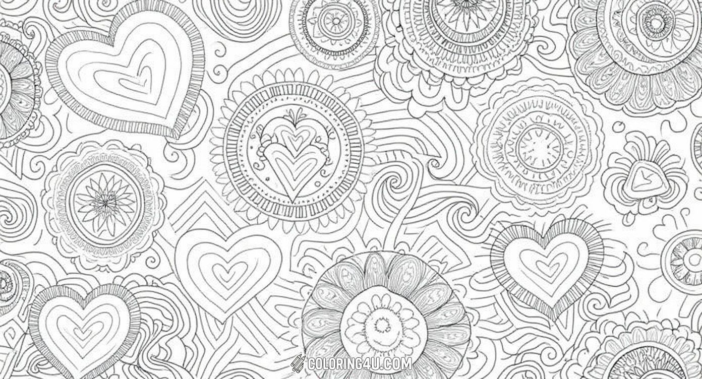 Jump into a world of intricate patterns with this boho-style hand-drawn heart background. Filled with swirls, leaves, feathers, and geometric shapes, this detailed coloring page invites kids to express their creativity by coloring every unique detail, making each finished page a true work of art.