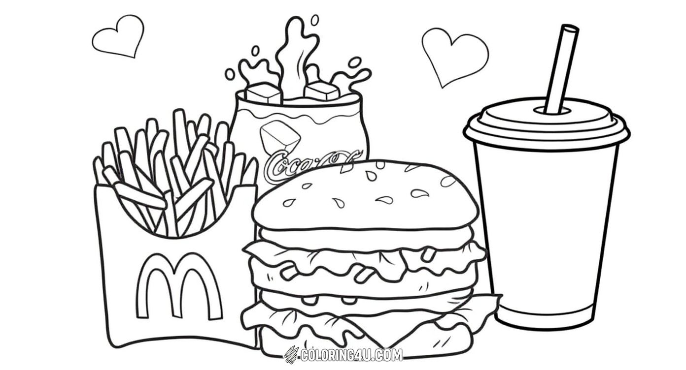 Fast Food Burger Fries And Soda Coloring