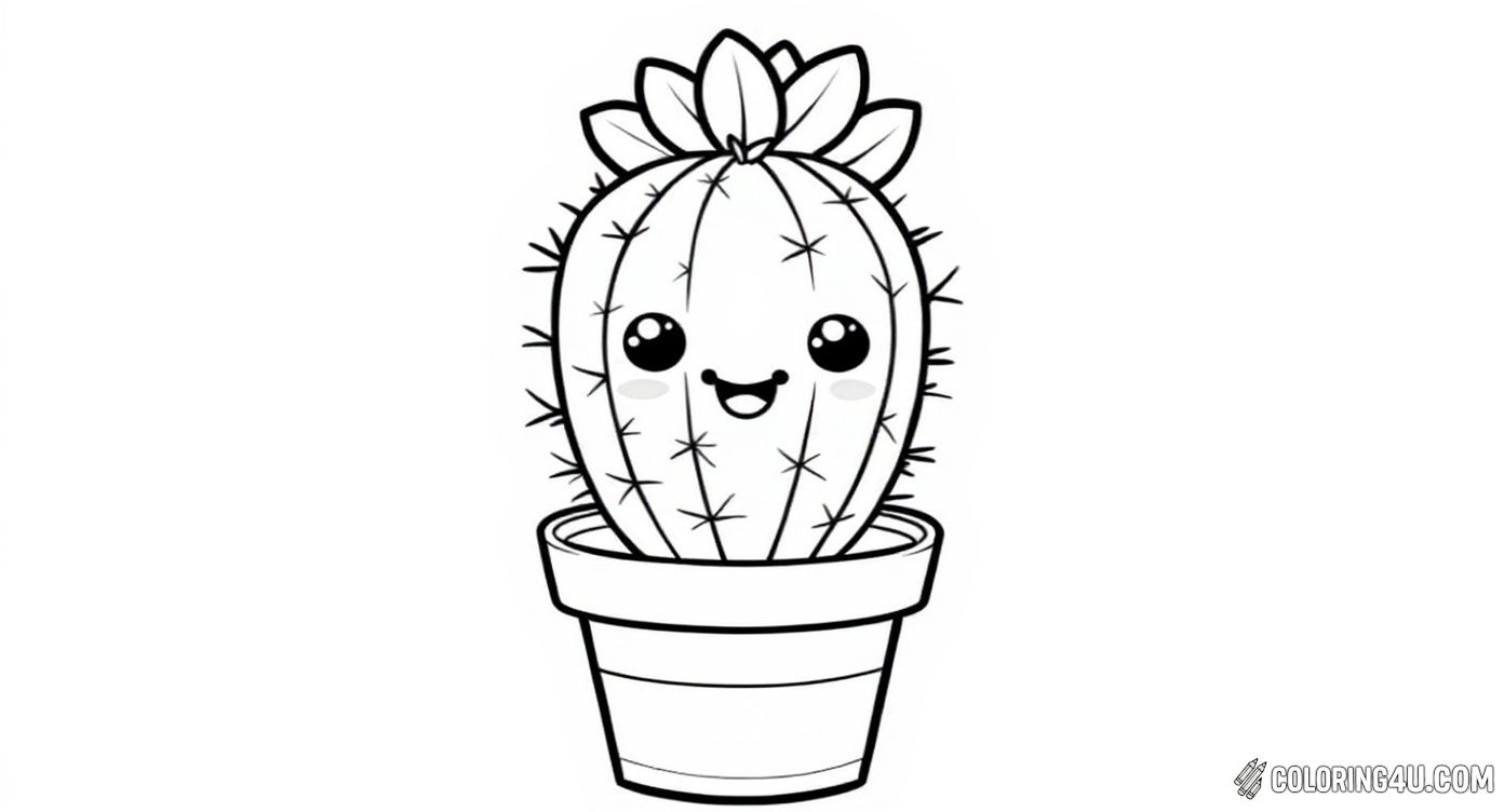 Cute Kawaii Smiling Cactus In Pot