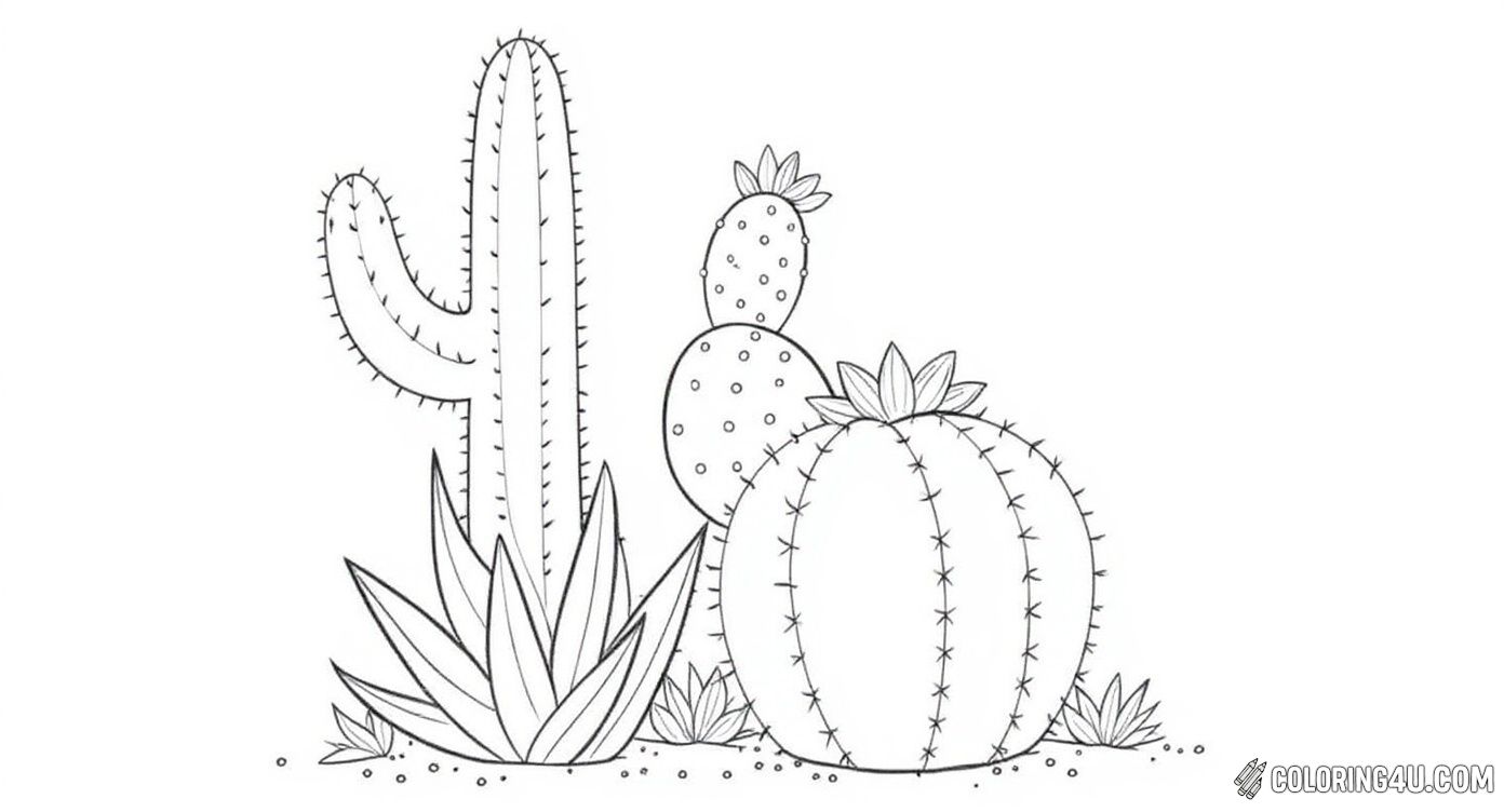 Realistic Prickly Cactus Group Coloring