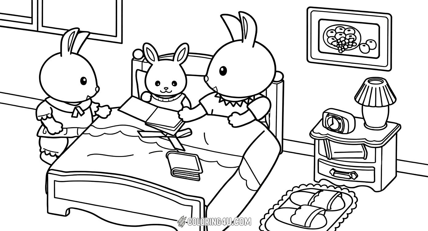Sylvanian Families Bunny Family Bedtime Scene