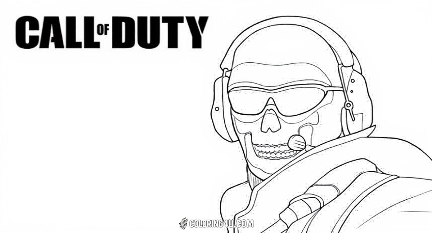 This cool coloring page features a Ghost soldier from Call of Duty wearing a headset and sunglasses. Kids can have fun coloring the detailed jacket and the iconic skull mask, bringing this mysterious and brave character to life!