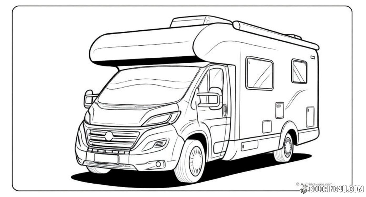 Get ready to bring this sleek and modern camper to life with colors! This coloring page shows a charming Adventure Awaits camper from a front-side view, perfect for kids to add vibrant colors to the vehicle and dream about all the nature and adventure experiences waiting on the road.