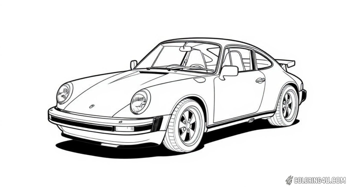 Color in this classic Porsche sports car, showing off its smooth curves and sporty design. This detailed coloring page is perfect for kids who enjoy cars and want to create a shiny, stylish vehicle with vibrant colors.