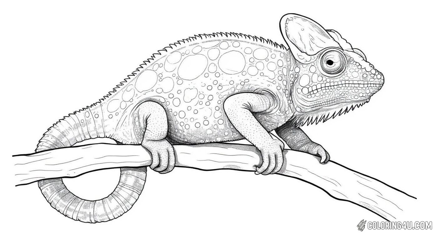 Intricate Chameleon Sitting On Branch Coloring