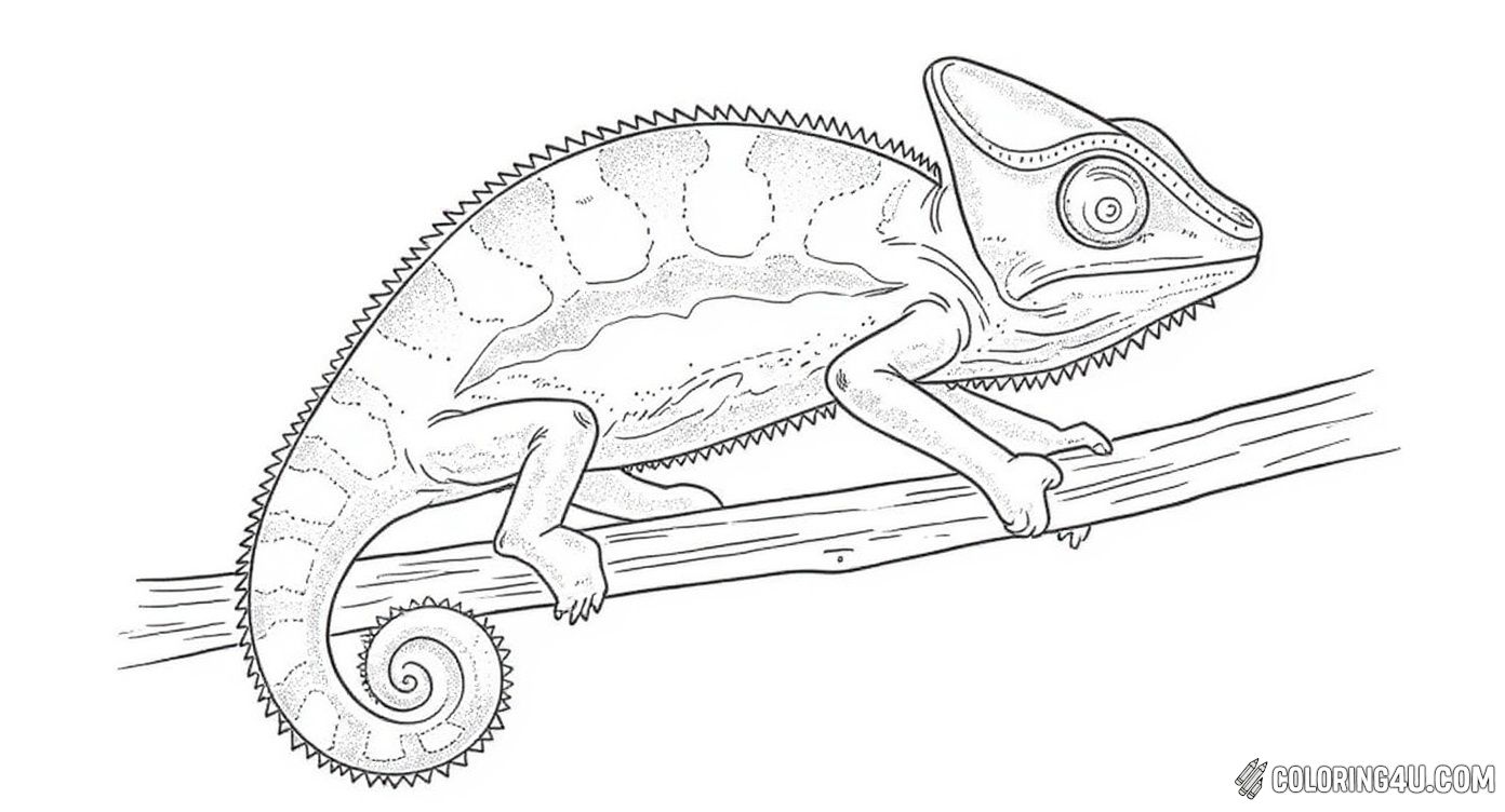 Here is a charming coloring page of a slow and steady chameleon resting on a branch, perfect for kids! The simple lines and gentle design invite young artists to get creative and learn about this amazing creature as they color.
