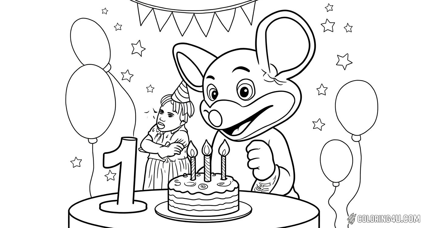 Chuck E Cheese Celebrating Birthday Kids Coloring
