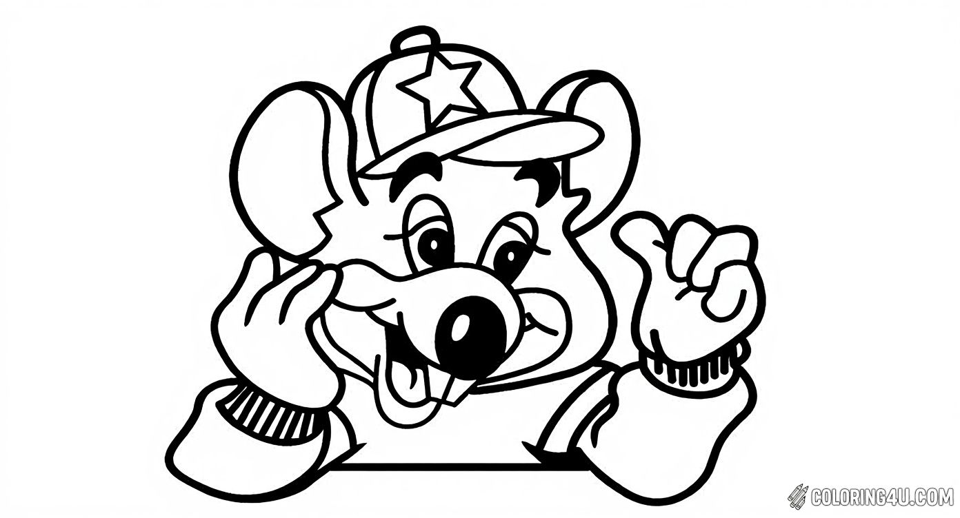 Chuck E Cheese Cheerful Mouse Wave Coloring Page